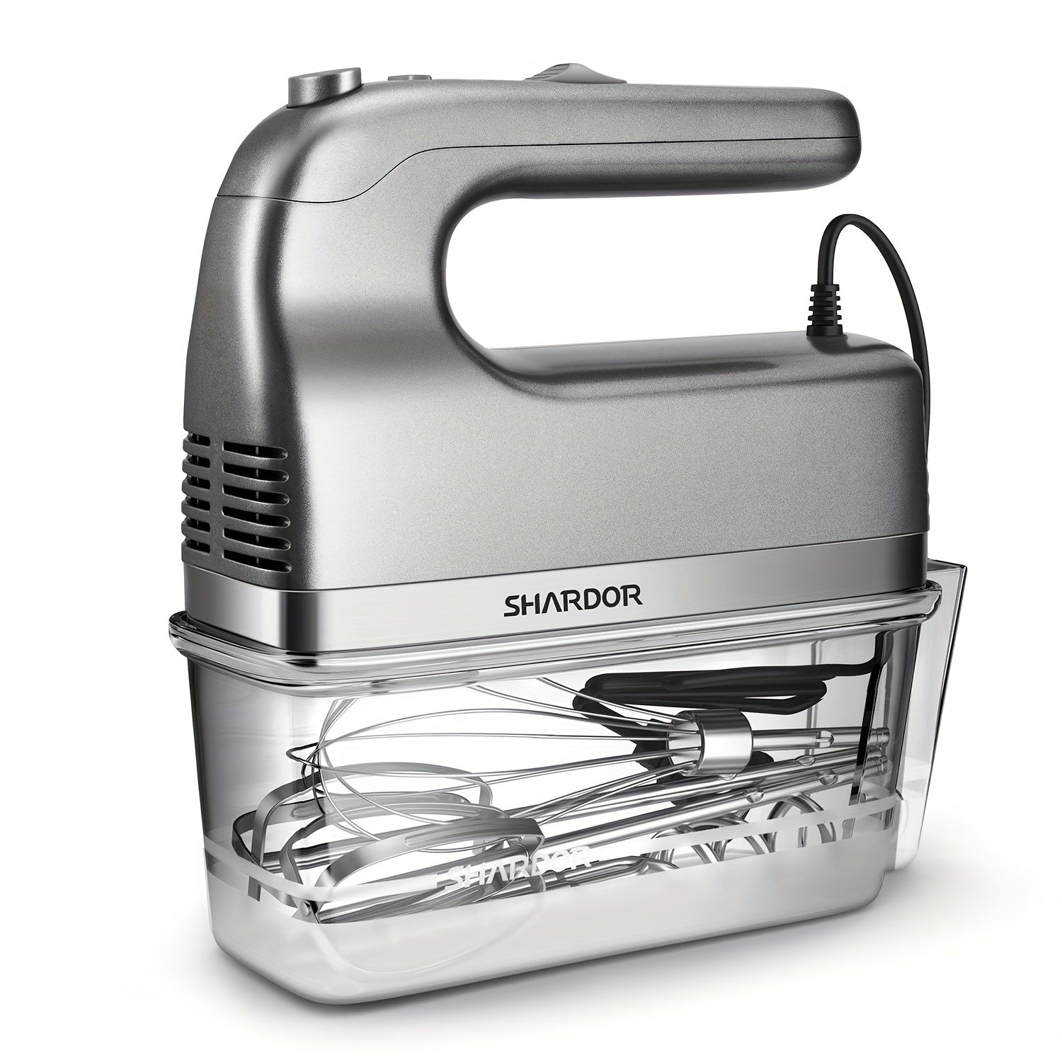 Electric Hand Mixer 250W with Storage Case ¨C 5-Speed Plus Turbo Handheld Mixer with 5 Stainless Steel Attachments (2 Beaters, 2 Dough Hooks & 1 Whisk) ¨C Kitchen Baking Mixer in Blue, Black, White & Silver