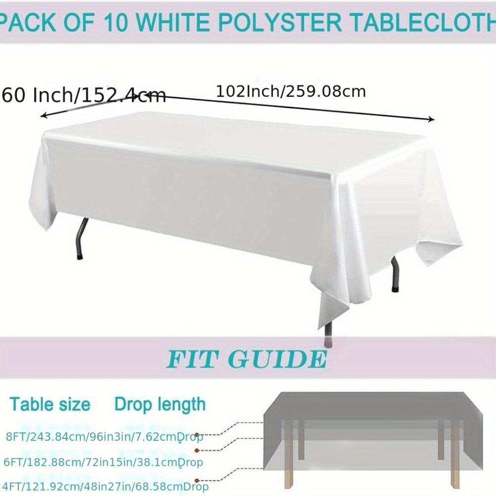 10-Pack White Rectangular Tablecloths 60x102 Inch - Washable Banquet Table Covers for Weddings, Parties & Events