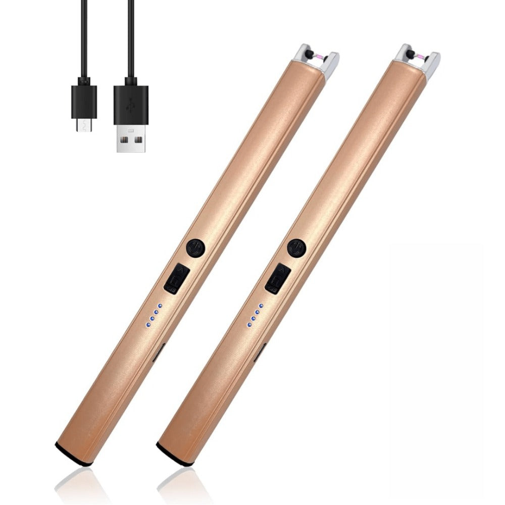 Plasma Arc Lighter USB-C Rechargeable 2pcs ¨C Windproof Flameless Electric Candle Lighter with LED Battery Display & Child Safety Lock, Gift Box Packaging for Camping, BBQ & Holidays (Black & Rose Gold)