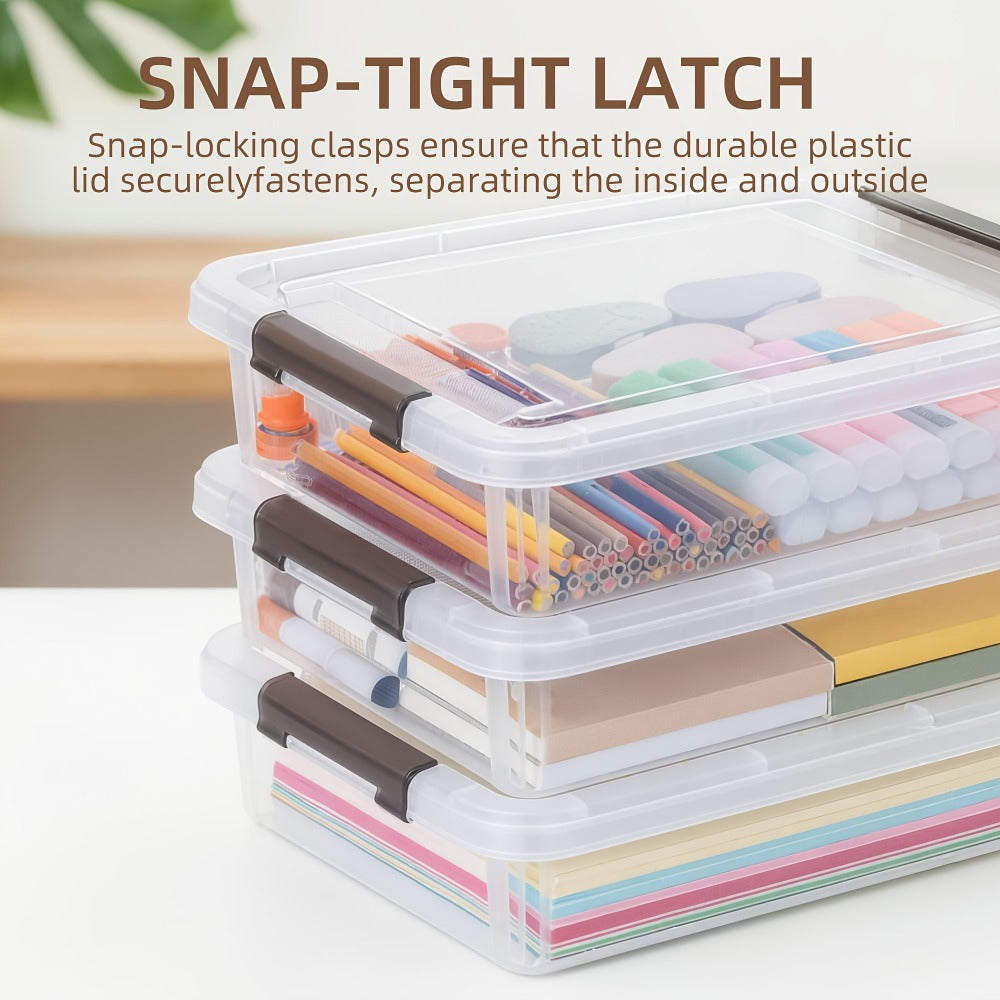 Clear Plastic Storage Boxes with Lids Set of 5 Stackable Organizer Bins for Craft Supplies Beads Sewing Art Office Home 13.58x10.16x2.87in