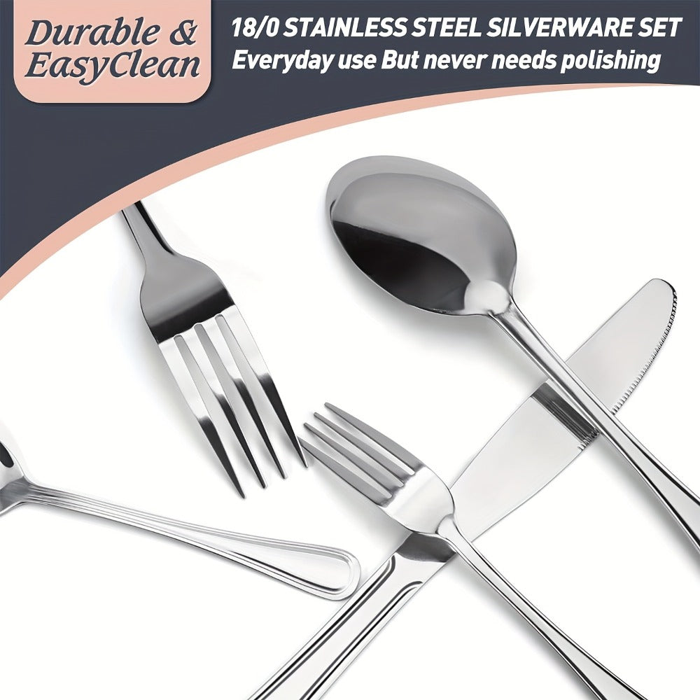 Stainless Steel Flatware Cutlery Set ¨C Mirror Polished, Dishwasher Safe, Silver & Black Options, Service for 4 / 8 / 12 ¨C Kitchen Utensil Set for Home, Restaurant & Wedding Gift