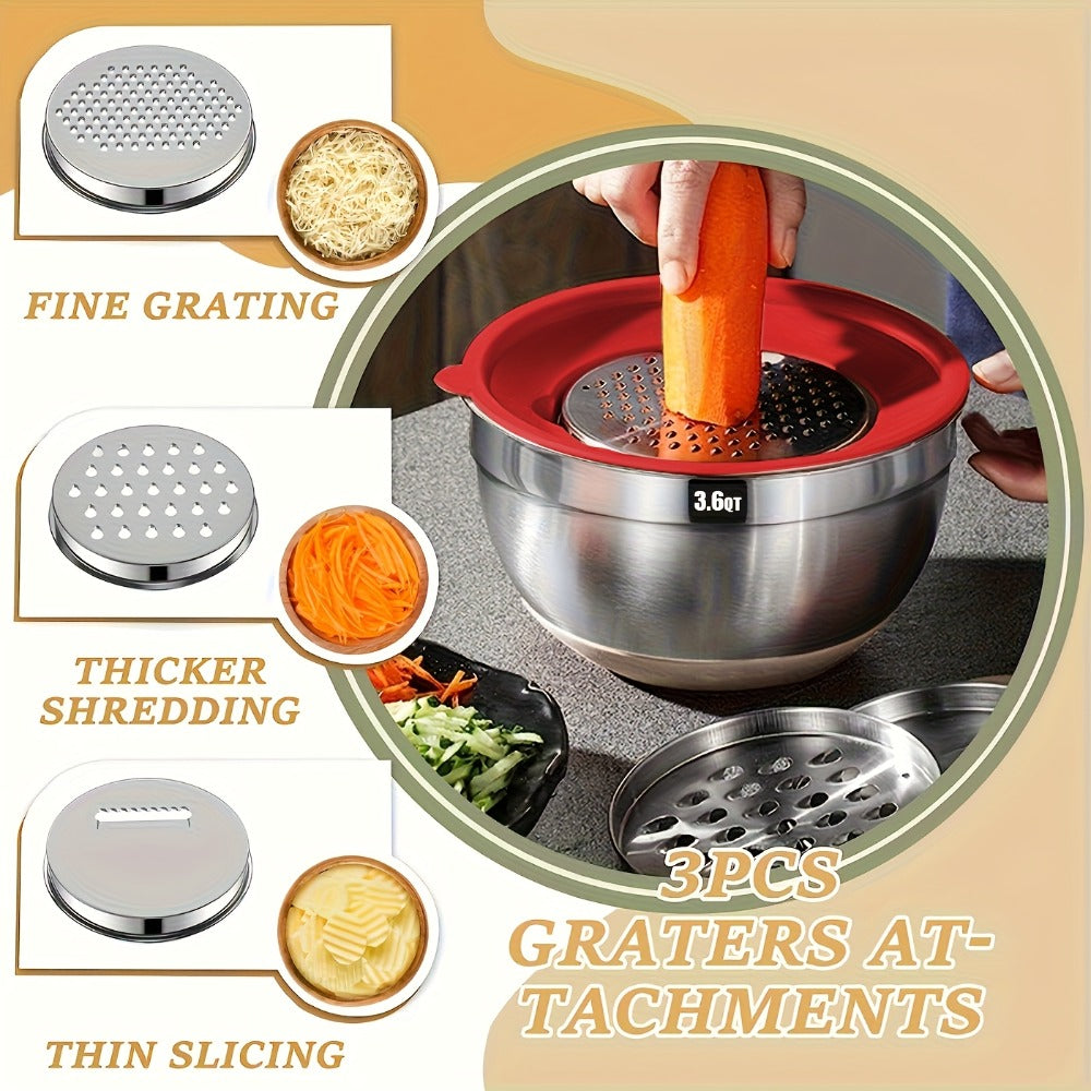 Stainless Steel Mixing Bowl Set 26pcs with 6 Bowls 20 Kitchen Tools Anti-Slip Bottom Multiple Sizes for Baking Cooking Meal Prep Storage