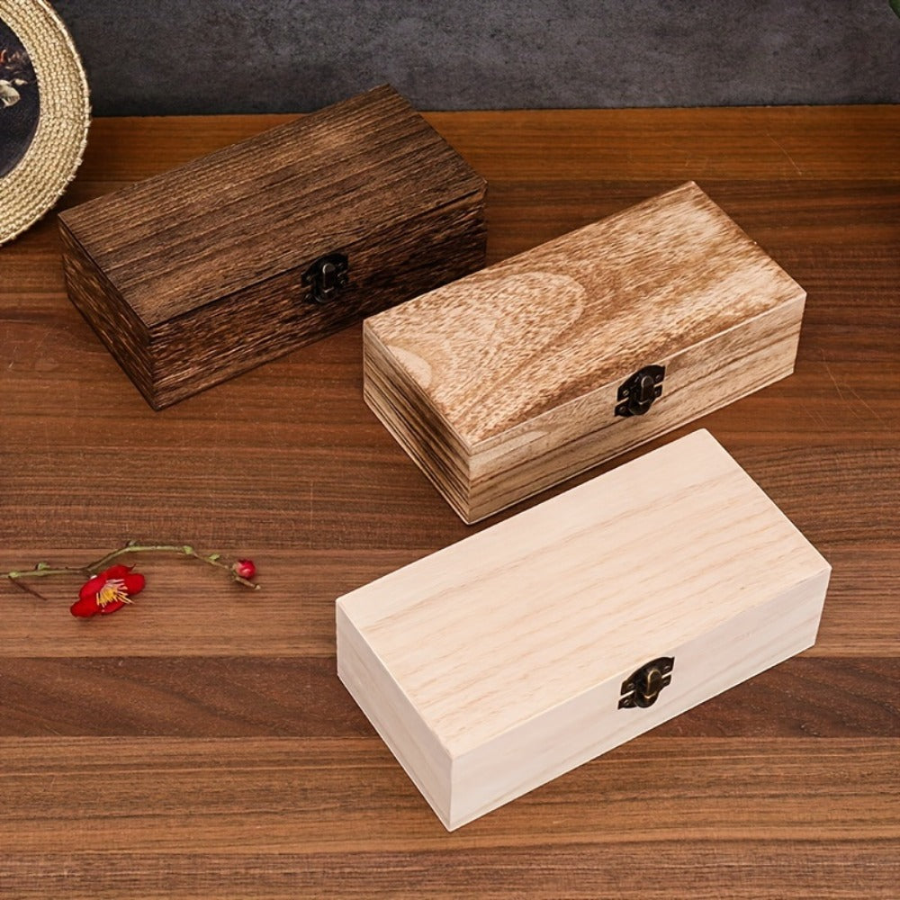 Jewelry Box with Lid & Lock Clasp Set of 3 ¨C Vintage Wooden Storage Boxes for Jewelry, Daily Essentials & Gift Packaging, Versatile Home Organizer in 3 Colors