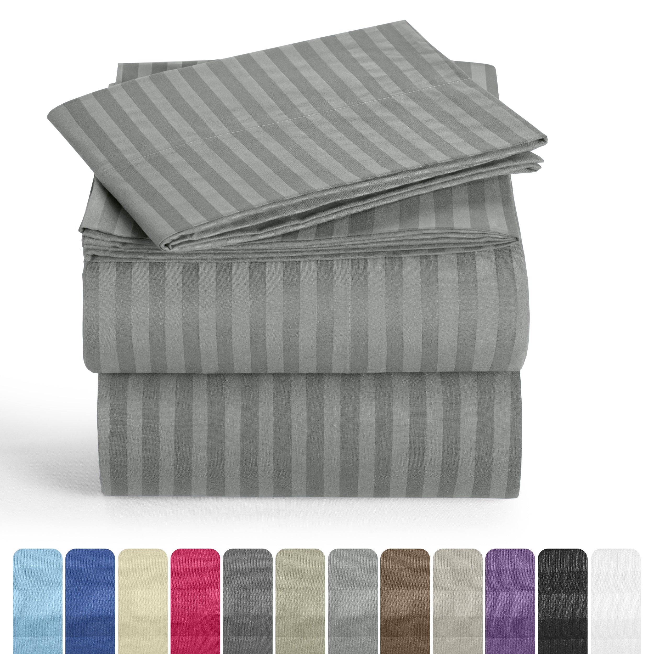 Bed Sheets Set 4/3 Piece Striped - Deep Pocket Fitted Sheet, Soft Breathable Cooling Microfiber Bedding with Pillowcases, Wrinkle Fade Stain Resistant, Hotel Luxury Quality for All Bed Sizes