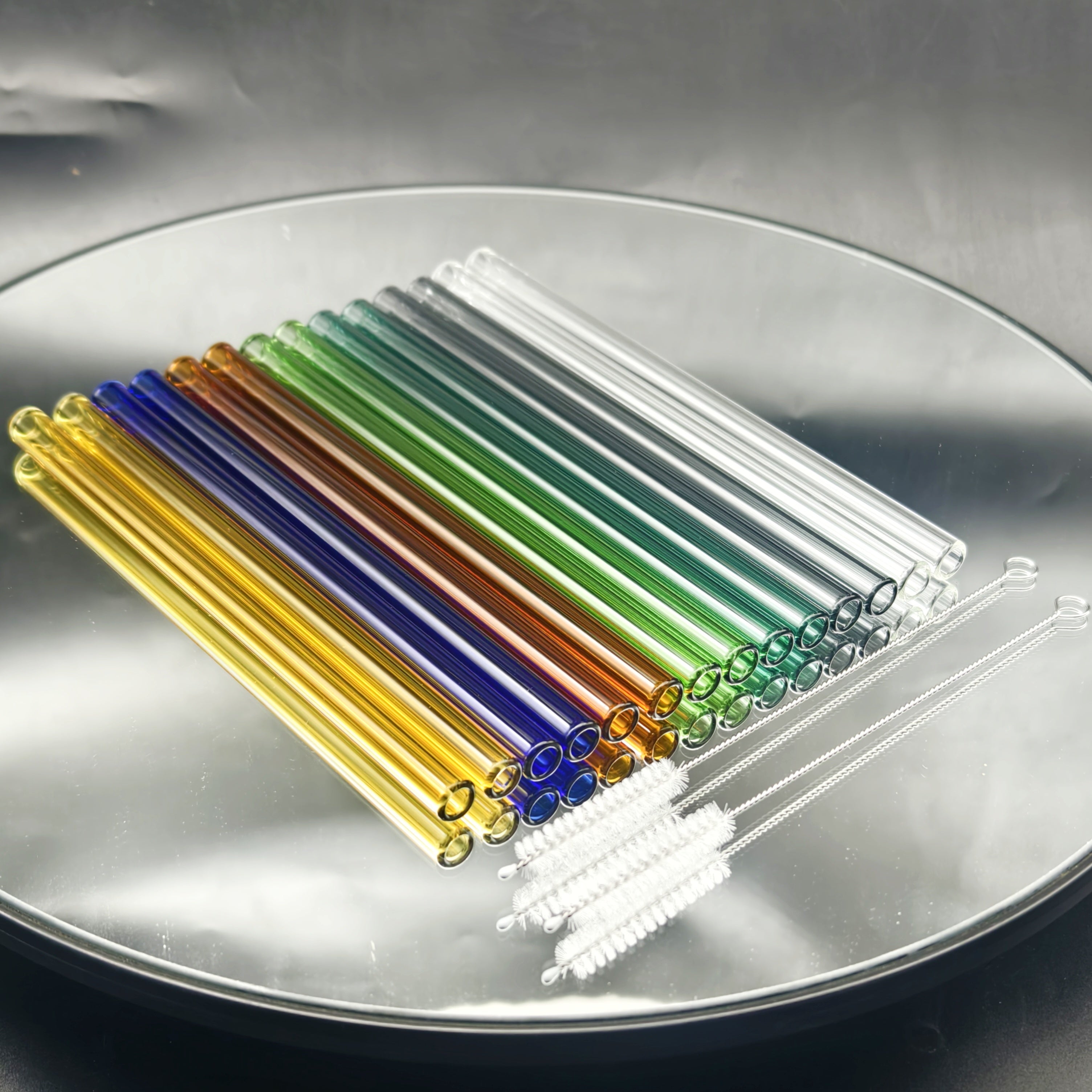 Glass Straws Reusable 12 Pack with Cleaning Brushes - Borosilicate Glass Drinking Straws 6 or 8 Inch, Clear & Colorful, Thick 12mm, Dishwasher Safe for Smoothies, Juice, Coffee & Cocktails