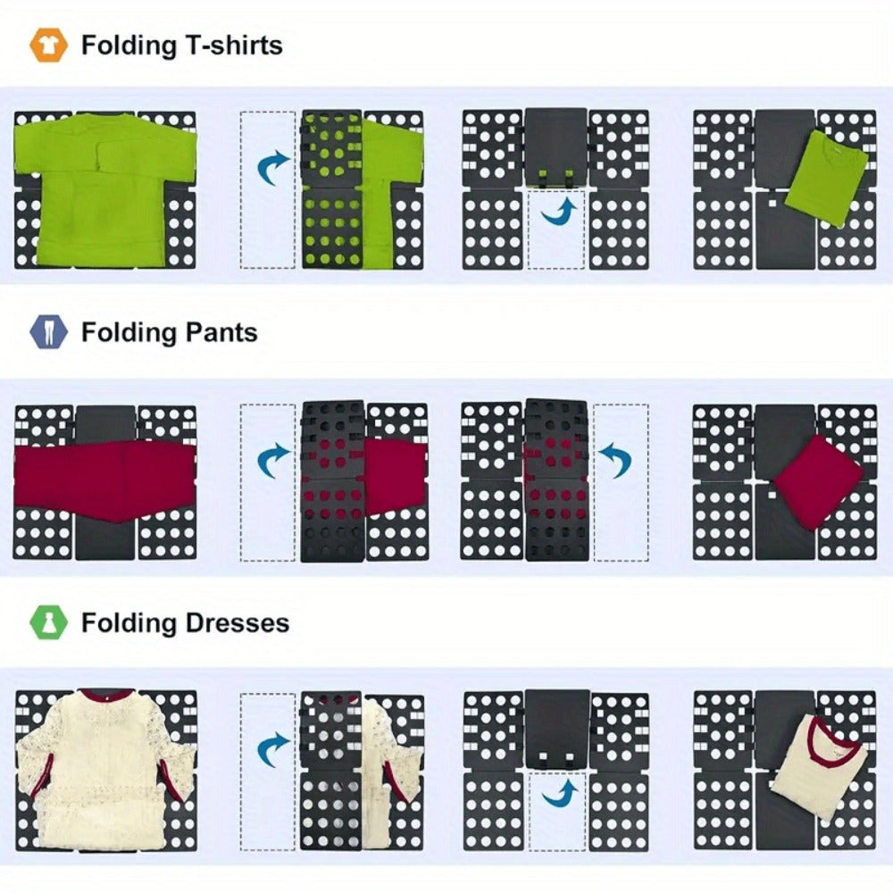 Clothes Folding Board Plastic Laundry Folder with Alignment Guide ¨C Fast & Easy T-Shirt Folder, Ergonomic Closet Organizer for Neat Clothes Folding, Multi-Color, Laundry Room & Bedroom Accessory