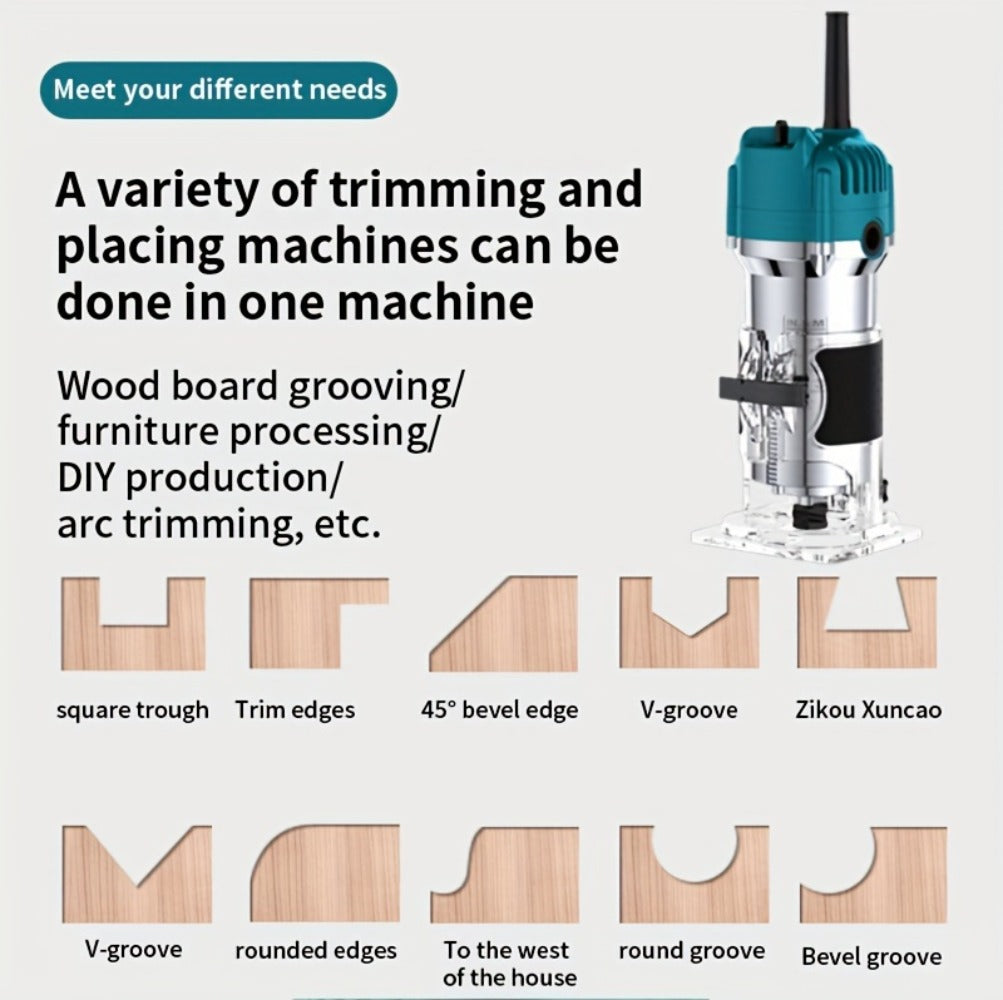 Wood Router 800W Trim Router for Woodworking - 35000RPM Electric Router with Edge Guide, Roller Guide, 6-Speed Adjustment for Precise Trimming, Profiling & Milling