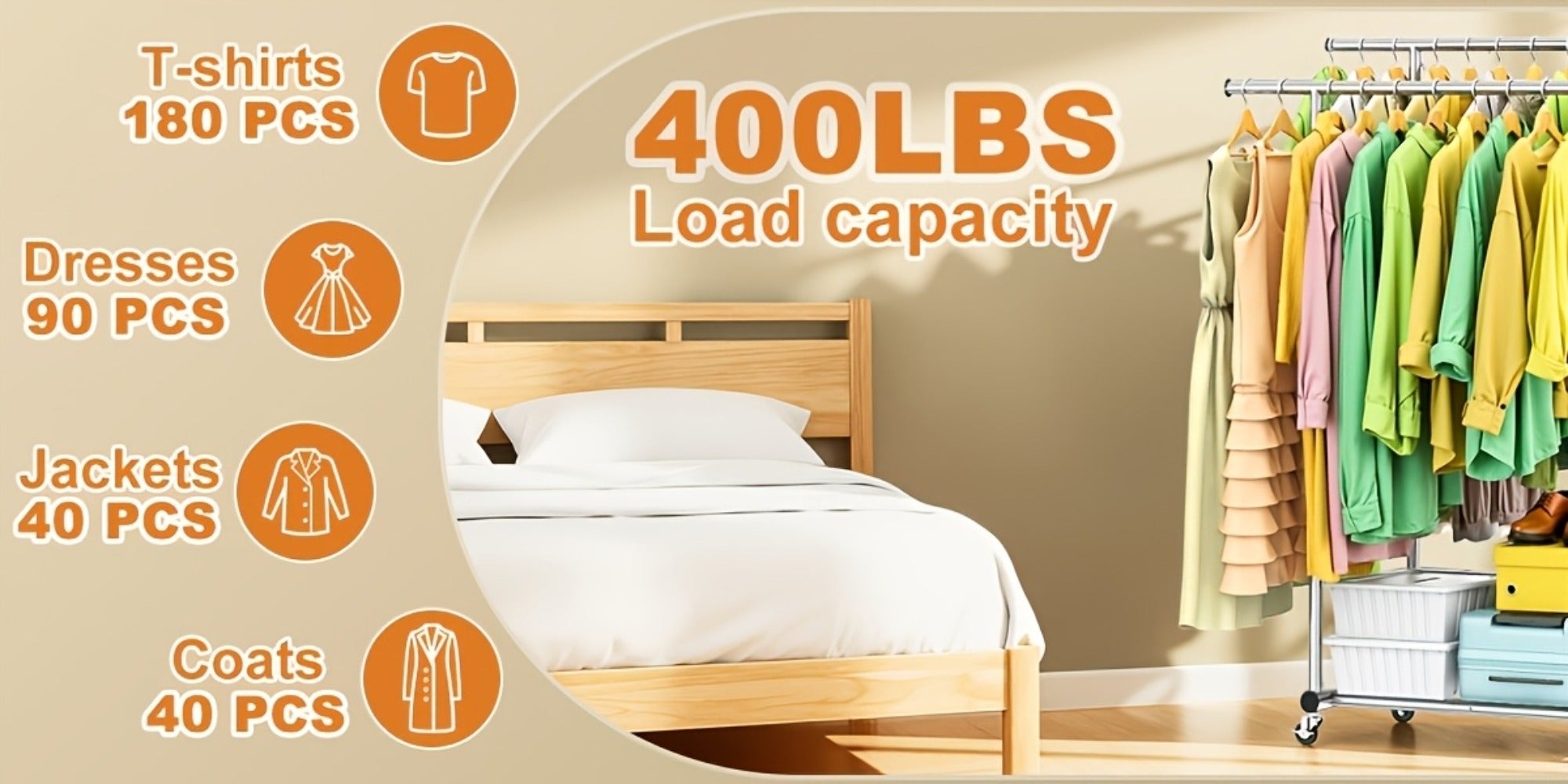 Portable Clothes Rack with Wheels ¨C Heavy Duty Double Rod Garment Rack with Shelves & Hooks | Metal Rolling Clothing Rack for Hanging Clothes | Multi-Functional Closet Rack for Bedroom & Laundry Room
