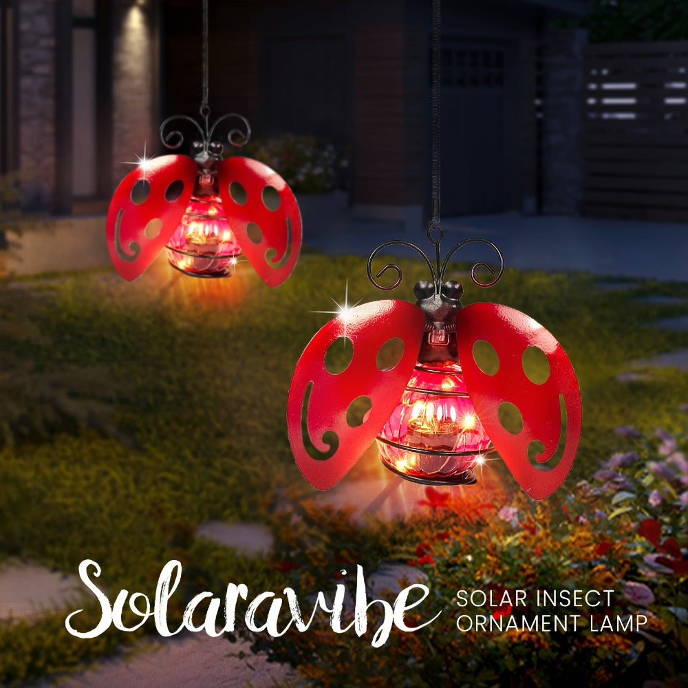 Solar Hanging Ornament Lights Ladybug & Butterfly ¨C Waterproof Indoor Outdoor Decorative Garden Light with Spring Clips for Patio, Balcony, Porch & Trail, 5.5x2.5in