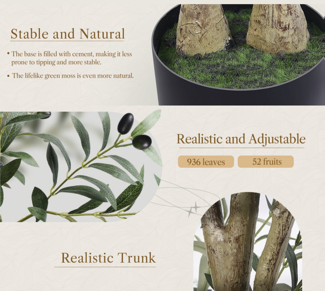 Artificial Olive Tree 4/5/6/7 Ft Tall Faux Potted Plant with Realistic Silk Leaves & Fruits for Living Room Home Decor Indoor Outdoor - Maintenance Free Decorative Tree Housewarming Gift