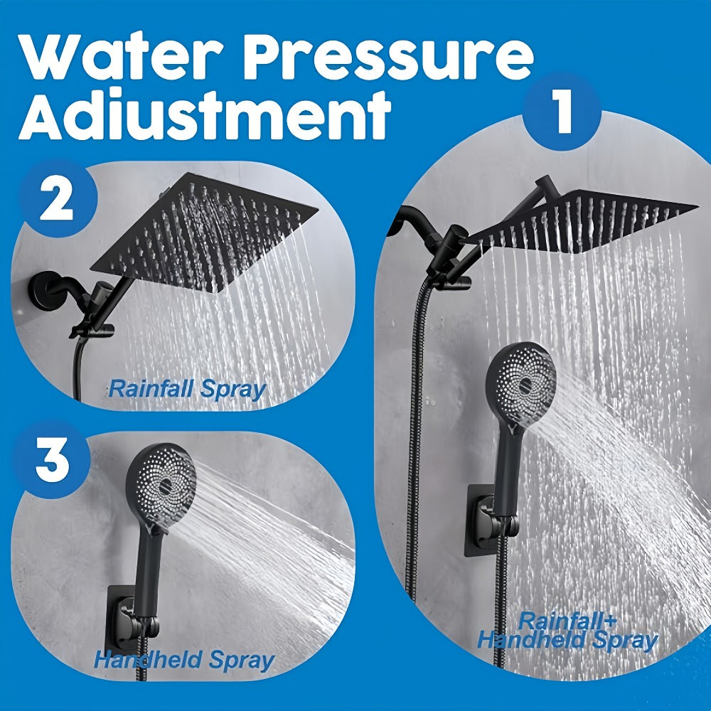 Rain Shower System with Handheld Shower Head ¨C High Pressure Rainfall Showerhead Combo Copper Diverter Anti-Clog 8 10 12 Inch