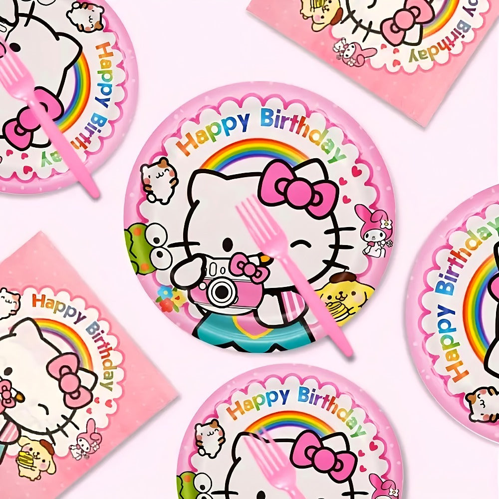 Hello Kitty Birthday Party Decorations 139-Piece Set ¨C Sanrio Pink Tablecloth Dinnerware Balloon Kit for Girls Kids Party Supplies Complete Bundle