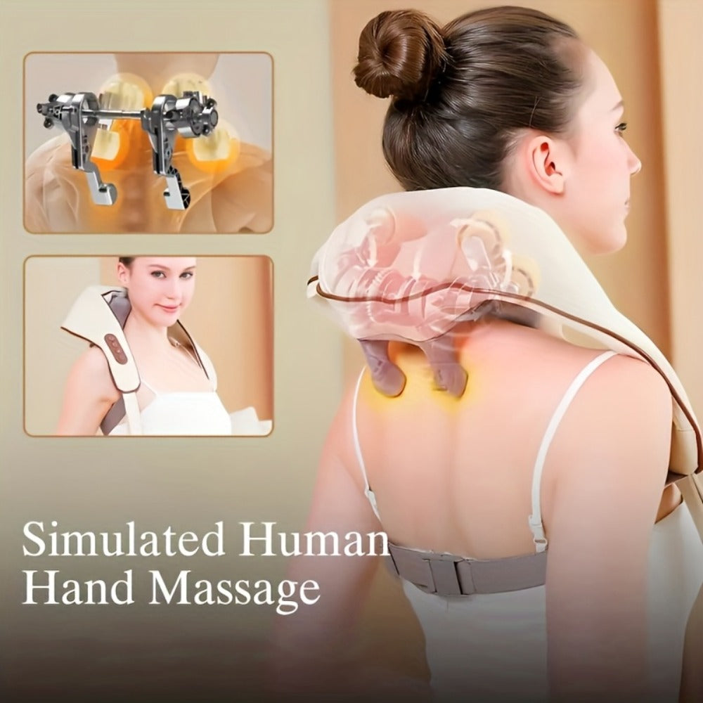 Neck Shoulder Massage Pillow 8D Deep Kneading Wireless Electric Back Massager Simulates Human Hands for Neck Shoulder Back Pain Relief Gift for Women Men