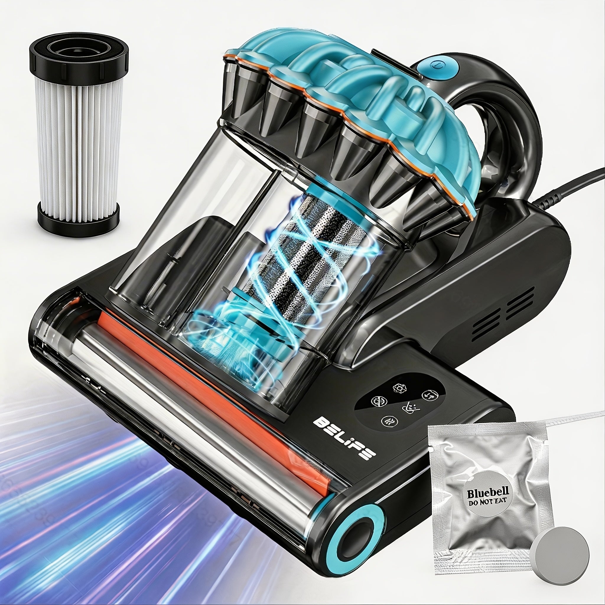Mattress Vacuum Cleaner 550W 20Kpa ¨C Belife M8 Bed Vacuum with UV Light, Hot Air Heating, HEPA Filter & Dual Dust Cup for Couch, Pillow & Pet Hair (Corded)