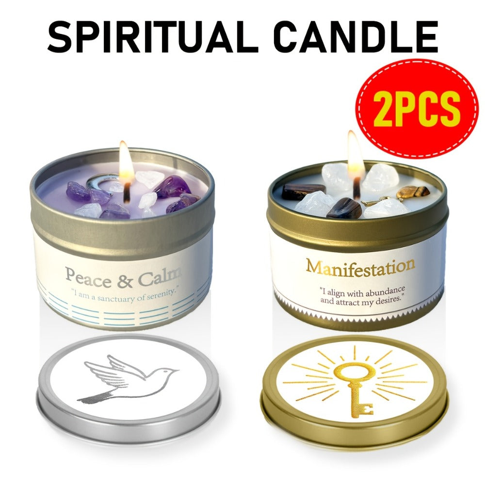 Manifestation Candles Scented Soy Wax with Crystal & Guidance Card for Meditation Yoga Focus | Law of Attraction Abundance Candle | Christmas Birthday Gift for Women