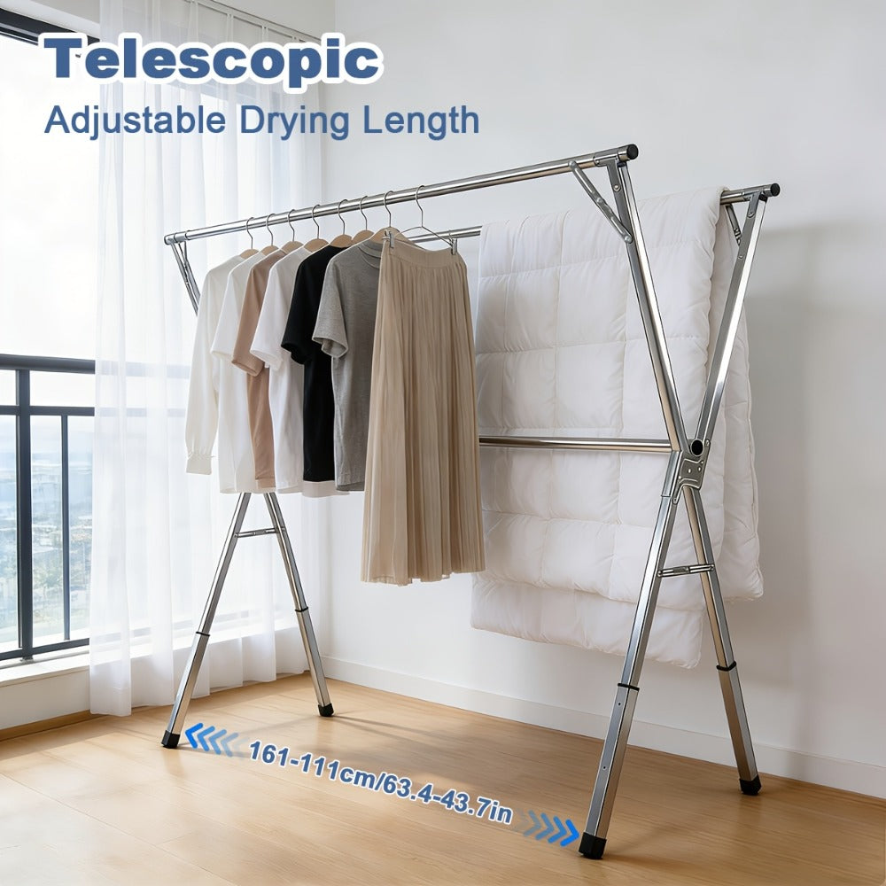Clothes Drying Rack Foldable Heavy Duty - Upgraded X-Frame Collapsible Laundry Drying Rack for Indoor Outdoor Use, Adjustable Metal Clothesline Stand for Clothes, Blankets, Bedding, Sweaters