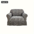 Printed Elastic Skirt Sofa Cover Modern Hem Design Stretch Sofa Slipcover Protective Furniture Cover for Living Room Single 2 3 4 Seater Machine Washable