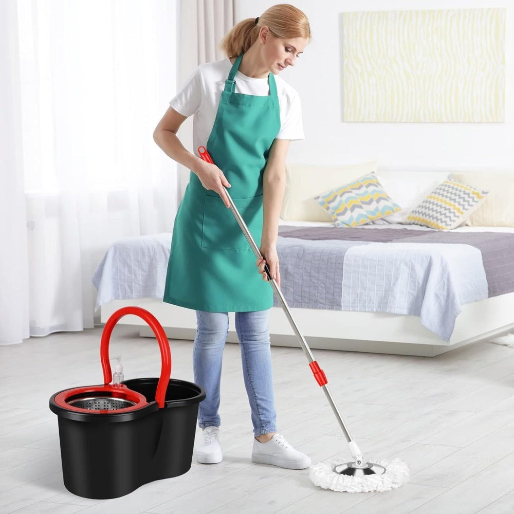 Spin Mop and Bucket with Wringer Set, 360¡ã Spinning Mop System, 4 Microfiber Replacement Heads, Stainless Steel Adjustable Handle, Heavy-Duty Floor Cleaning Kit for Hardwood Tile Laminate Kitchen Bathroom