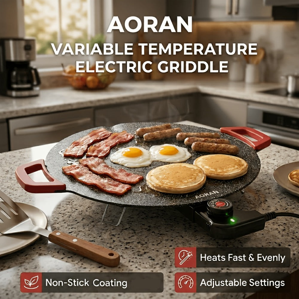 Electric Griddle Non-Stick with Adjustable Temperature ¨C 14.17¡± & 15.75¡± Sizes, Fast Heating for Pancakes, Crepes, Pizza & BBQ, Easy Clean Portable Cooking Pan for Breakfast & Family Meals
