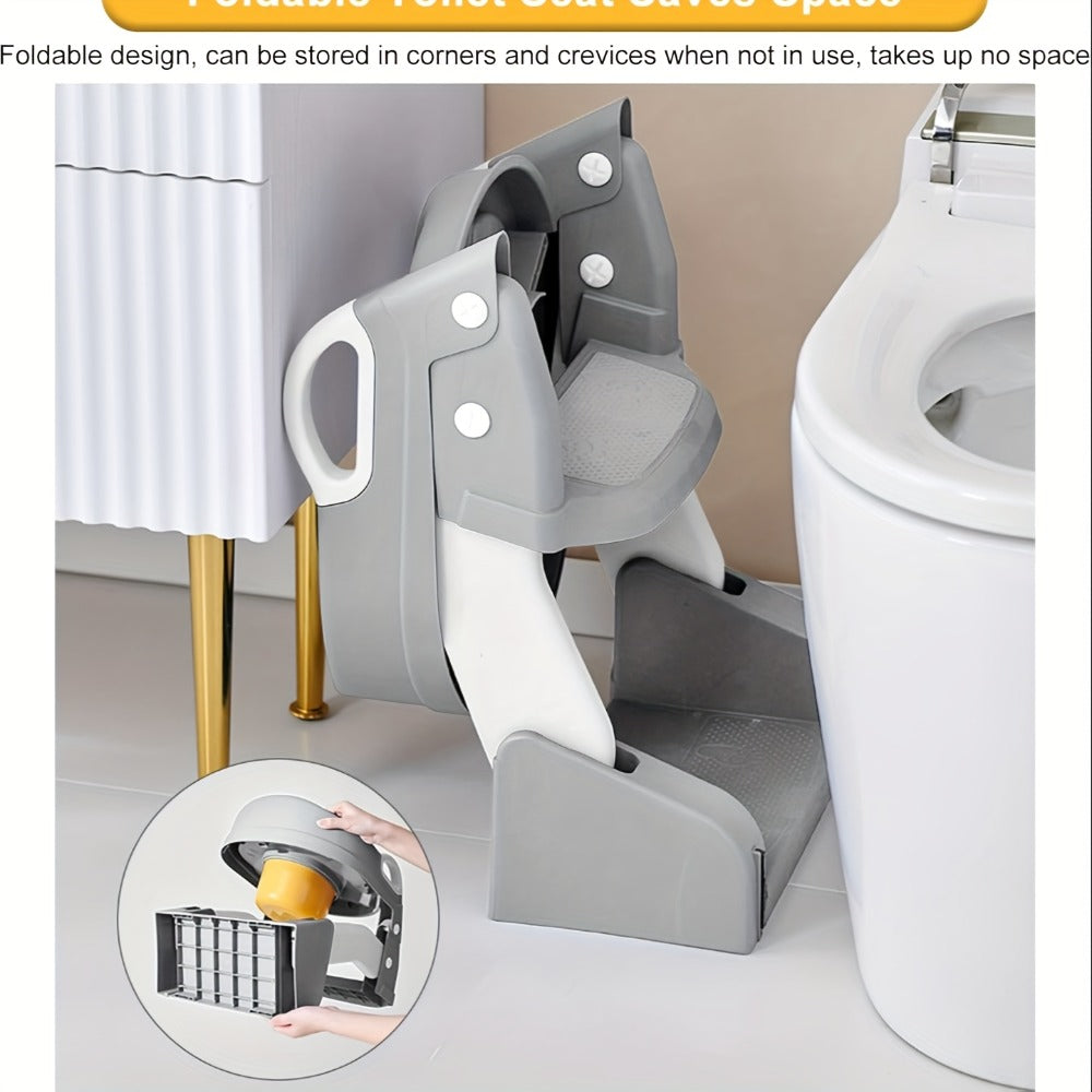 Potty Training Toilet Seat with Ladder ¨C 2-in-1 Toddler Toilet Seat & Step Stool, Foldable Kids Potty Chair with Anti-Slip Pad, Splash Guard & Wide Double Pedal, for Boys & Girls