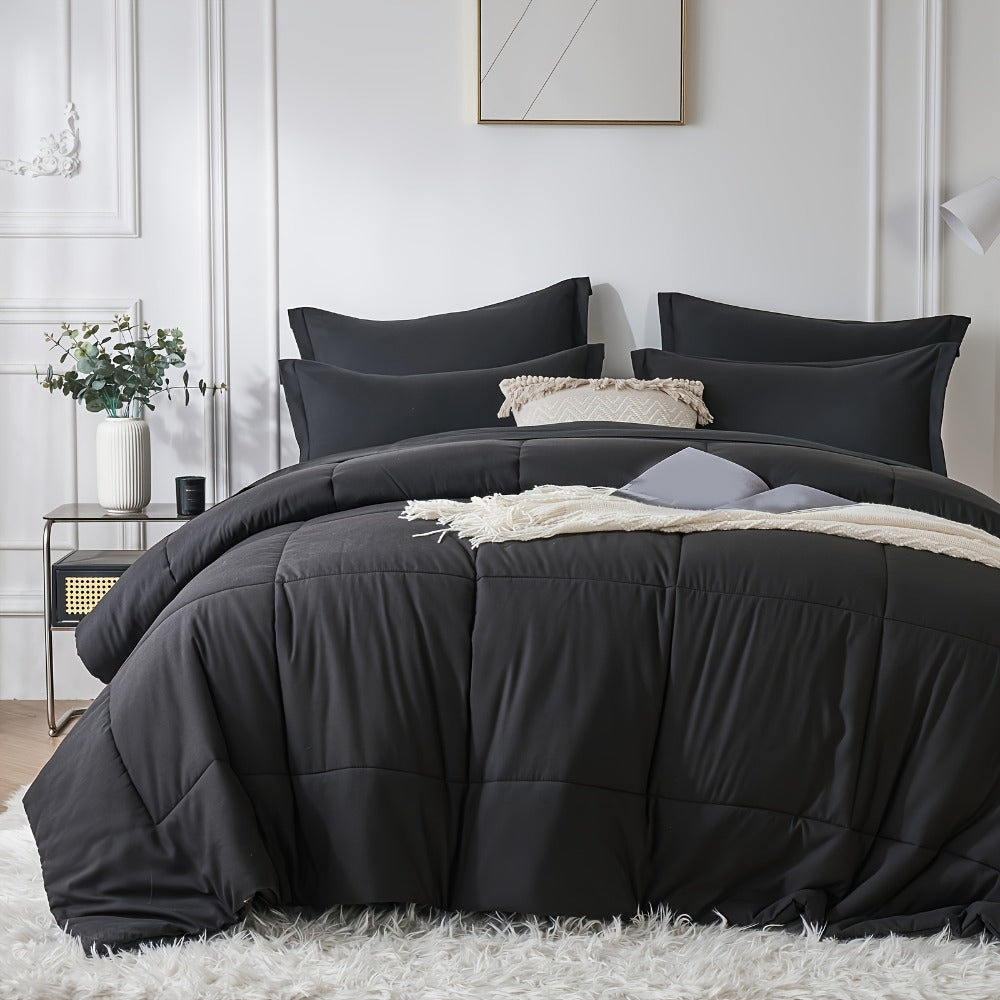 Comforter Set Soft Breathable Microfiber Bed in a Bag with Fitted Sheet Flat Sheet Pillowcases & Shams ¨C All Season Fluffy Checkered Bedding Set Twin Full Queen King