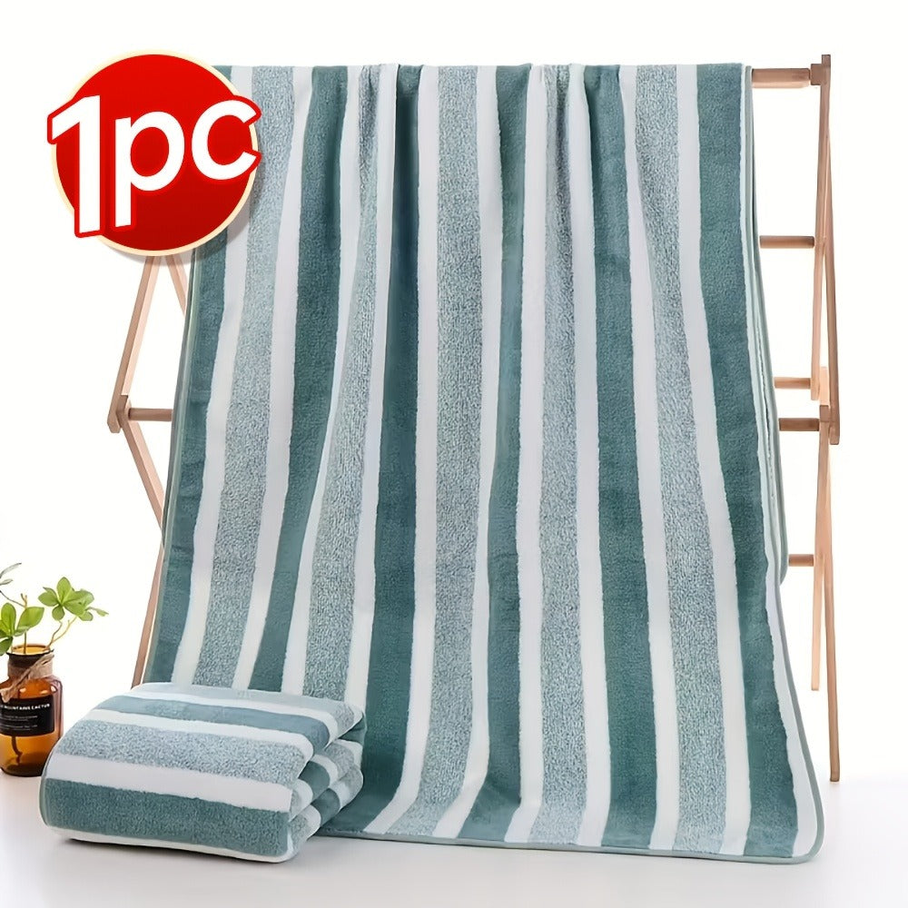 Striped Bath Towel Set 1 or 4 Pack 346GSM - 100% Polyester Super Soft Skin Friendly Absorbent Quick Dry | 70x140cm 27.6x55.1in | Green Gray Red Multi-Color | Home Bathroom Beach Essentials