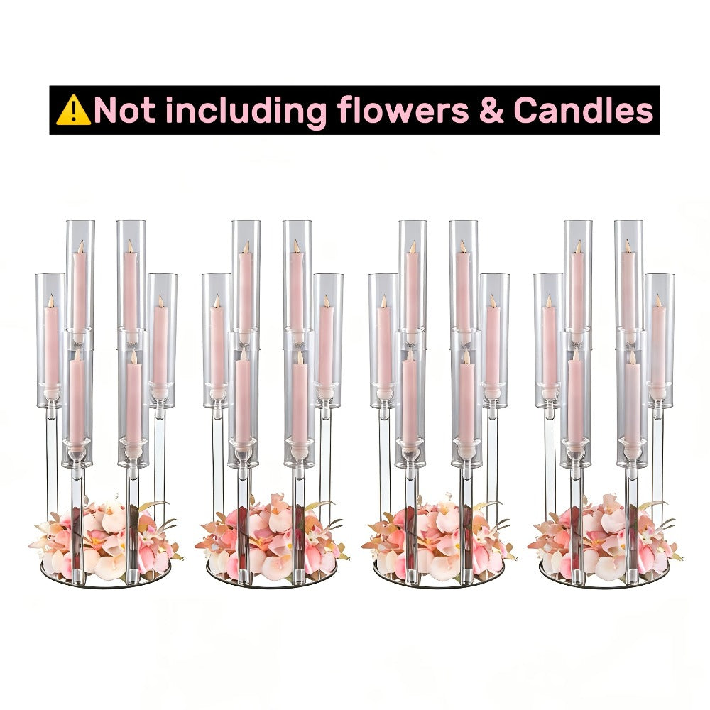 Acrylic Candelabra 6-Arm Candlestick Holder 26.8 Inch Clear Crystal Candle Holders Bulk for Wedding Table Centerpieces, Party Home Decoration, Valentine's Day Anniversary Christmas