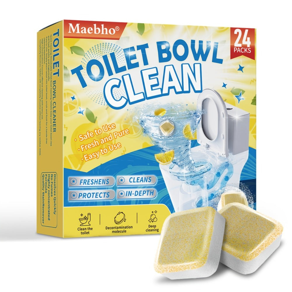 Toilet Cleaning Tablets Effervescent Lemon Scent 12/24pcs - Multi-Functional Toilet Bowl Cleaner Tablets, Stubborn Stain Remover & Deodorizer, Flushable Toilet Cleaner for Deep Clean & Fresh Bathroom