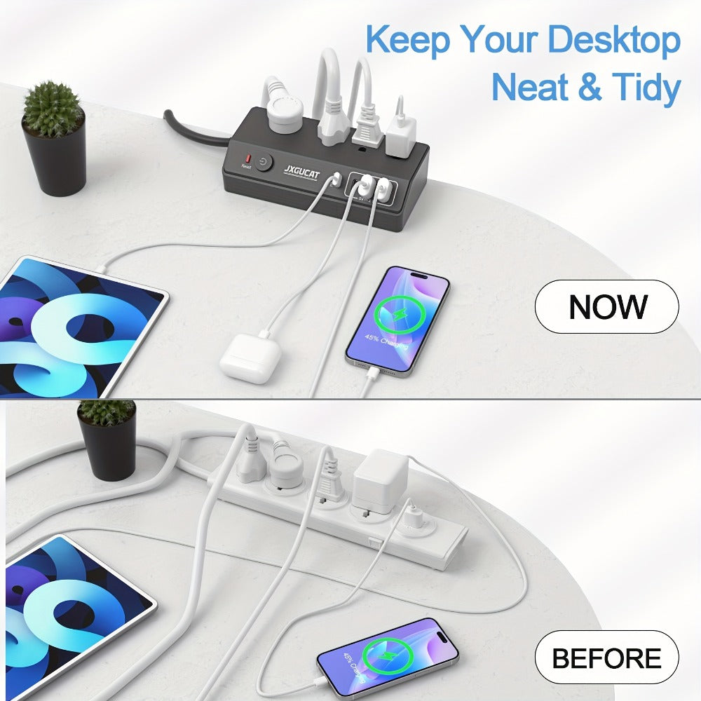 Desk Clamp Power Strip with USB-C PD 20W Fast Charging - 4 AC Outlets 4 USB Ports Surge Protector 1050J 8.8Ft Flat Plug Extension Cord Removable Clamp Fits 1.8 Inch Tabletop Edge Home Office Gaming