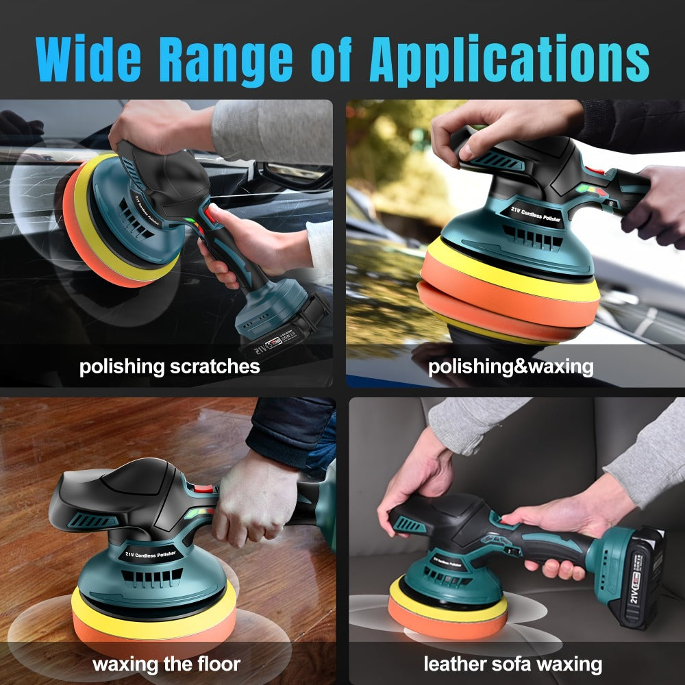 Cordless Buffer Polisher 6 Inch Dual Action Kit 2pcs 21V 2.0Ah Rechargeable Battery 6 Variable Speed 5500RPM for Car Detailing Polishing Waxing Paint Correction