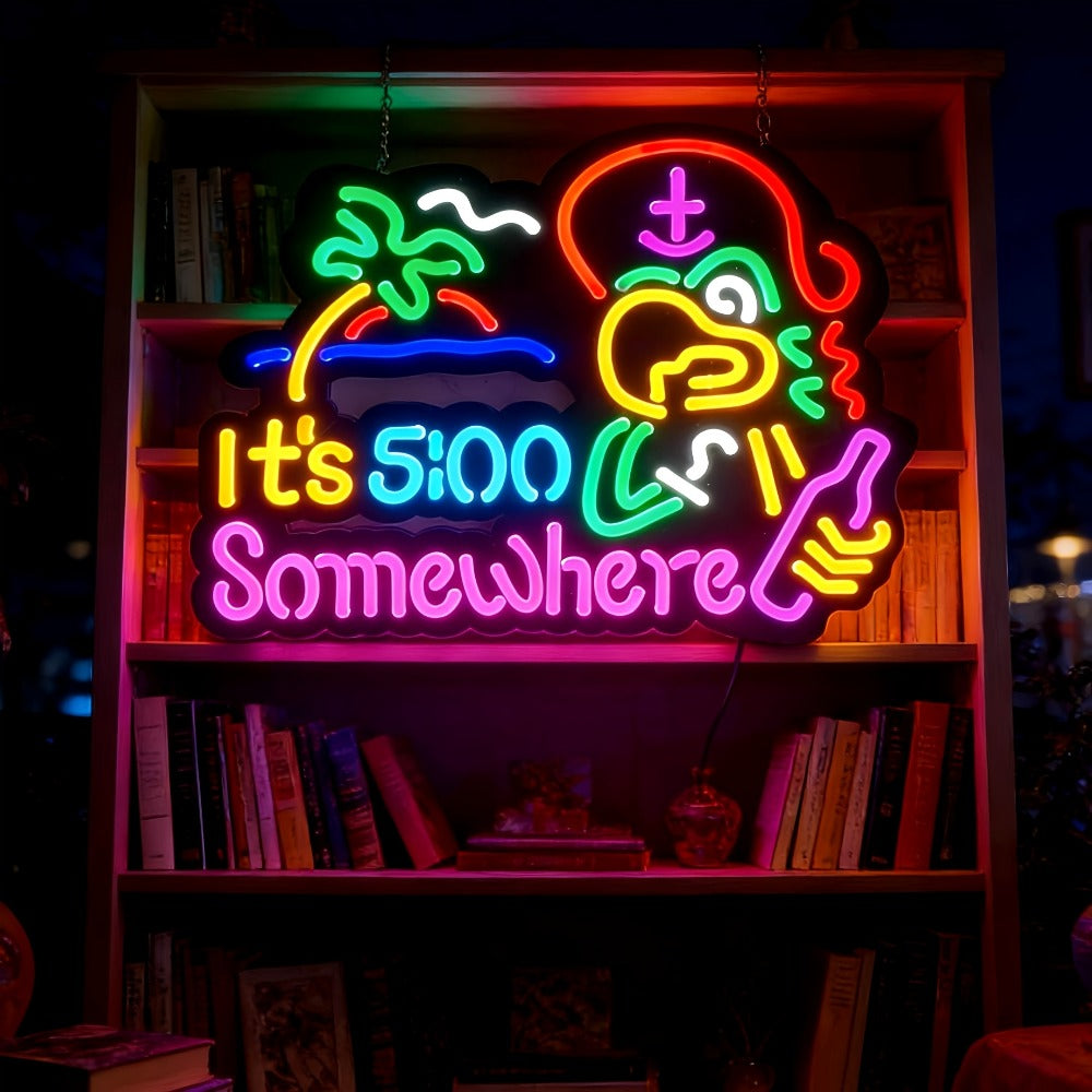 Neon Light Sign Beer O'Clock It's 5 O'Clock Somewhere Bar Sign LED Wall Decor for Man Cave Home Bar Pub Game Room Party Birthday Bedroom Window Decoration Gift