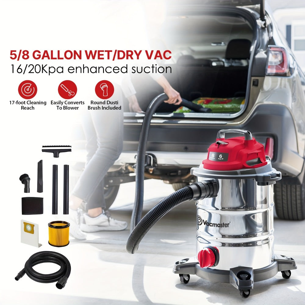 Wet Dry Vacuum Cleaner Shop Vac Stainless Steel 5 or 8 Gallon with Blower Function Powerful Suction for Garage Car Home Workshop and Pet Hair