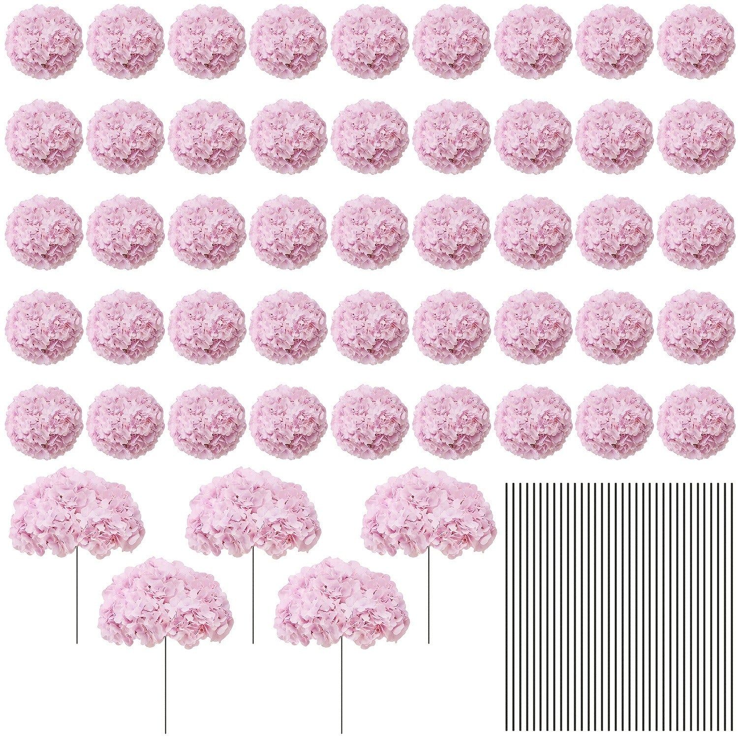 Artificial Hydrangea Flowers with Stems 72Pcs Fake Silk Hydrangea Flower Heads Bulk for Wedding Centerpieces Home Party Table Vase Decor Blue Purple Pink Champagne