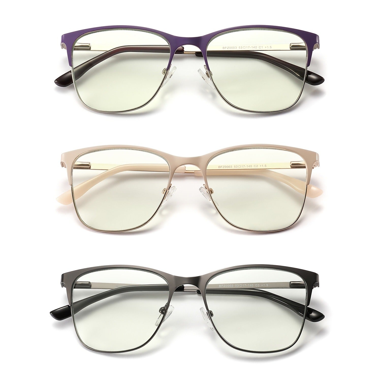 Anti Blue Light Reading Glasses 3 Pack Metal Frame Rectangular Readers ¨C Polycarbonate Lenses, Spring Hinges, Unisex Men Women Mixed Colors, Multiple Magnification Strengths for Reading and Screen Use