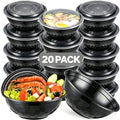 Salad Bowls with Lids 36oz Black Diamond Shape Disposable Leak-Proof Food Storage Containers Plastic Lunch Boxes for Restaurant Takeout Meal Prep 20 to 150 Sets