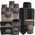 Disposable Paper Coffee Cups 50 Pack 16oz with Lids Sleeves Stirrers Hot Cold Beverage Cup for Coffee Tea Juice Home Office Cafe
