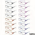 Womens Reading Glasses 16 Pack Elegant Square Full Frame High Definition Lenses 4 Colors Purple Blue Brown Black Comfortable Stylish Readers for Computer Book Reading Long Distance Magnification 1.0 to 4.0