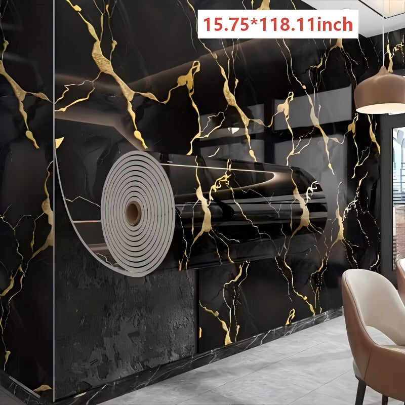 3D Marble Peel and Stick Wall Tile Stickers Self Adhesive Removable Wallpaper Roll for Kitchen Backsplash Bathroom Living Room Bedroom Wall Decor Glitter Glam Glossy Finish