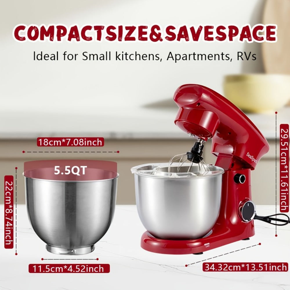 3-in-1 Stand Mixer 10-Speed Tilt-Head with Pulse - 5.5QT Stainless Steel Bowl Kitchen Mixer with Dough Hook, Flat Beater & Egg Whisk, Spatula Included, 5L Capacity, Red, Black, Silver