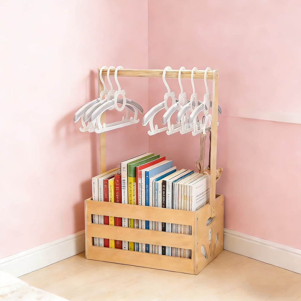 Wicker Storage Basket with Handle Wooden - Decorative Organizer Bin for Nursery, Bedroom, Living Room, Baby Shower Gift, Clothes Toy Blanket Holder, Boho Home Decor Storage Container