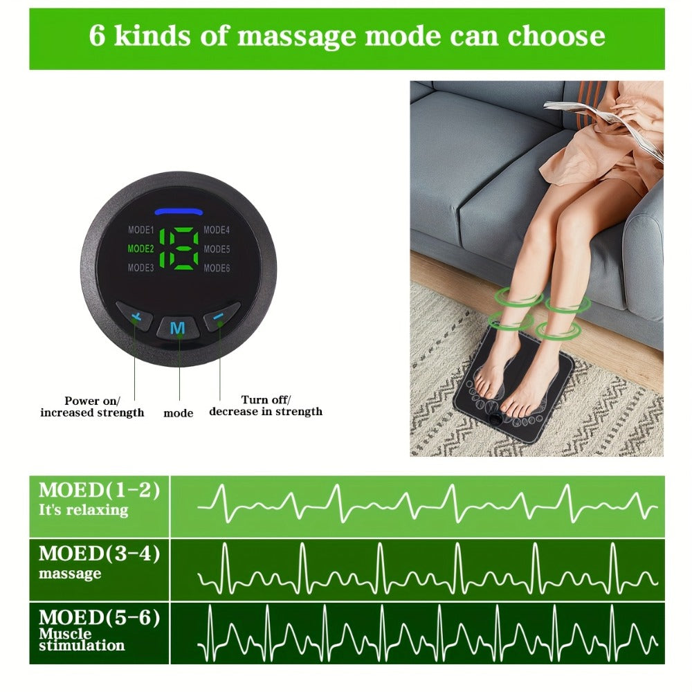 EMS Foot Massager Pad with TENS Therapy ¨C Portable Electric Foot Massage Machine, Reusable Pad, Multiple Mode Adjustment, Pain Relief for Plantar Fasciitis & Tired Feet