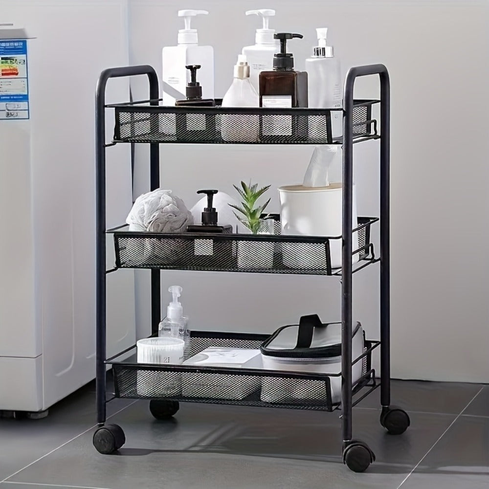 Rolling Storage Cart on Wheels ¨C 3/4/5 Tier Carbon Steel Wire Basket Trolley, Black Metal Utility Cart for Kitchen, Bathroom, Bedroom, Office & Living Room, Space-Saving Detachable Shelving Unit