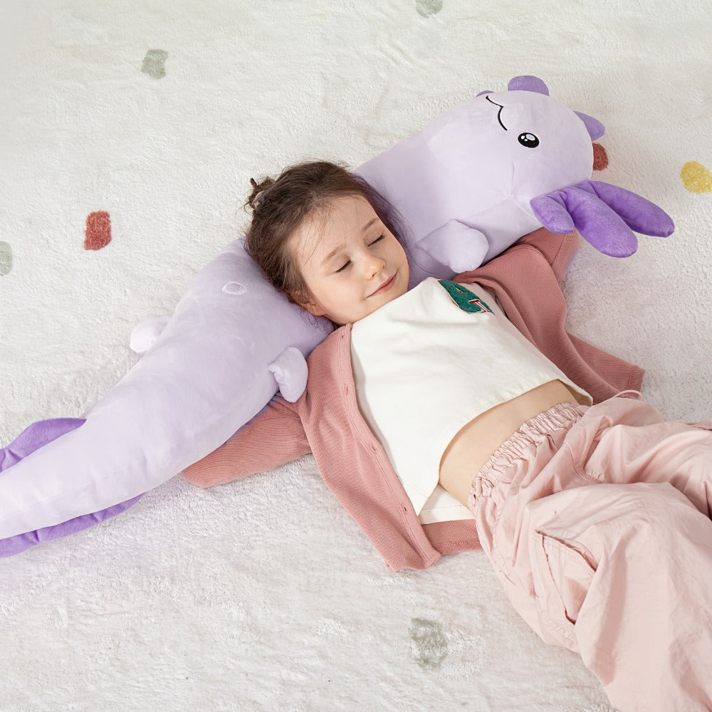 Large Axolotl Plush Body Pillow XL 48in Glow in the Dark Stuffed Animal Toy Soft Cuddly Axolotl Plushie for Kids Adults Birthday Christmas Valentine Gift (Purple, 122cm/48in)