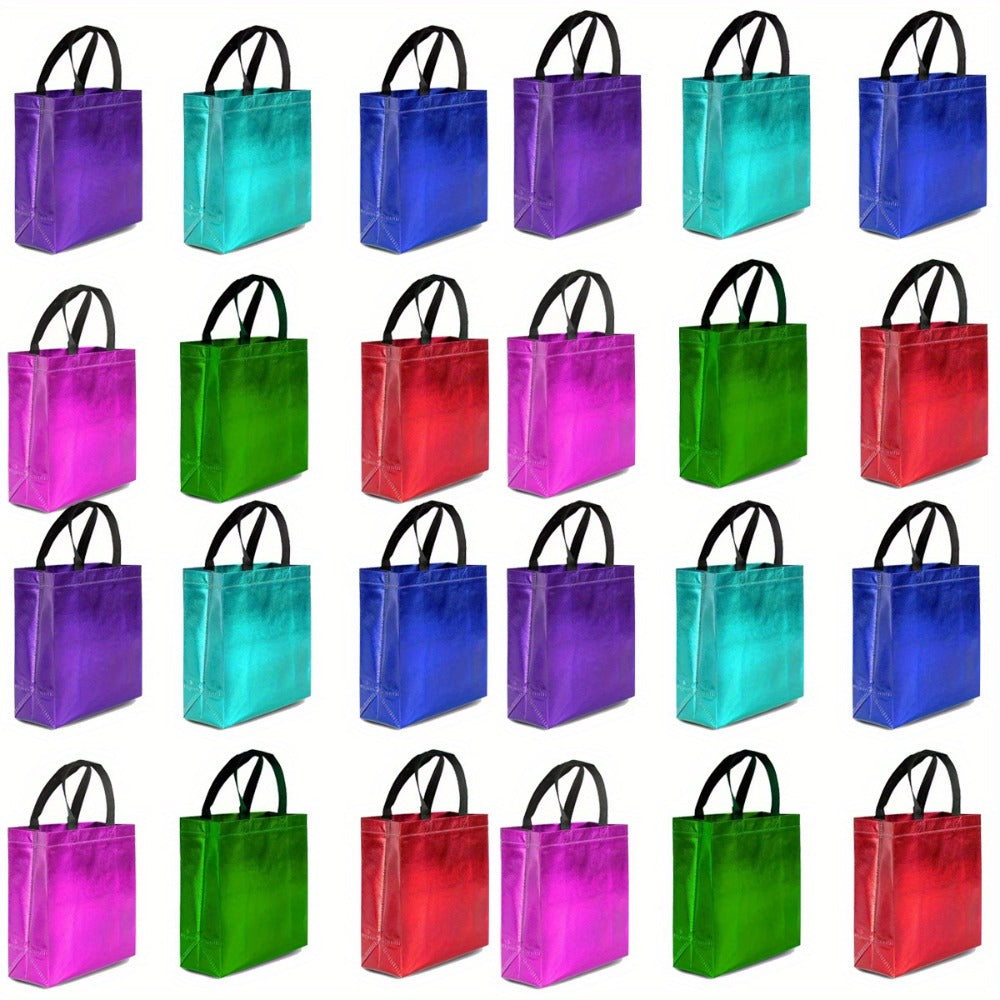 Gift Bags Bulk 24pcs Mixed Colors Glossy Finish | Reusable Shiny Party Favor Bags 8x10x4 in Pink Red Purple Blue Green ¨C Birthday Goodie Bags Christmas Holiday Wedding Baby Shower