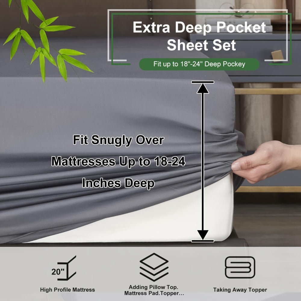 Bamboo Bed Sheets Set Twin Full Queen King ¨C Cooling Breathable Viscose Fitted Sheet for Hot Sleepers Hotel Luxury Deep Pocket Bedding 13 Colors Available