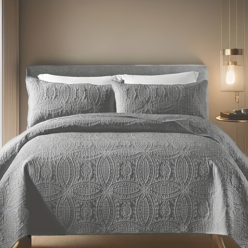 Quilt Set 3 Piece Soft Lightweight Bedding - Thin Bed Quilt with 2 Pillowcases for Bedroom Guest Room, Full Queen King, All Season Comforter Set, 10 Colors