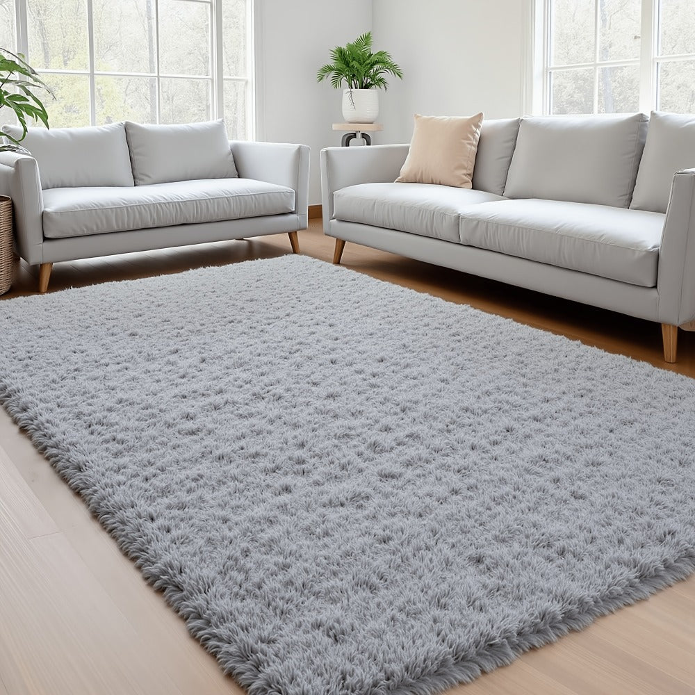 Plush Shaggy Area Rug 1.6 Inch Thick Non-Slip Machine Washable Polyester Carpet - Tie-Dye & Solid Color Fluffy Rectangle Rug for Living Room, Bedroom & Study | Silicone Grip Backing | 4 Sizes Available