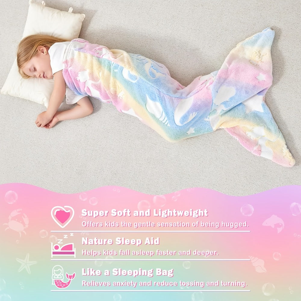 Mermaid Tail Sleeping Bag Blanket for Kids & Adults - Soft Flannel 200GSM Anti-Kick Cozy Bed Cover, Fun Novelty Bedding for Girls Boys Sleepovers Camping, 5 Colors: Green Red Blue Purple Yellow