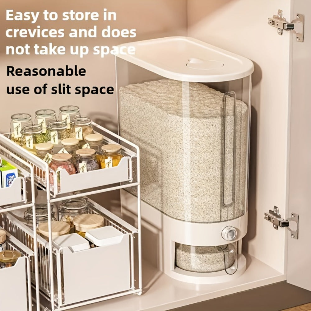 Rice Storage Container Airtight Sealed Moisture-Proof Insect-Proof Food Grade PET Grain Bin with Measuring Cup Flip-Top Lid 11lbs 22lbs White Transparent