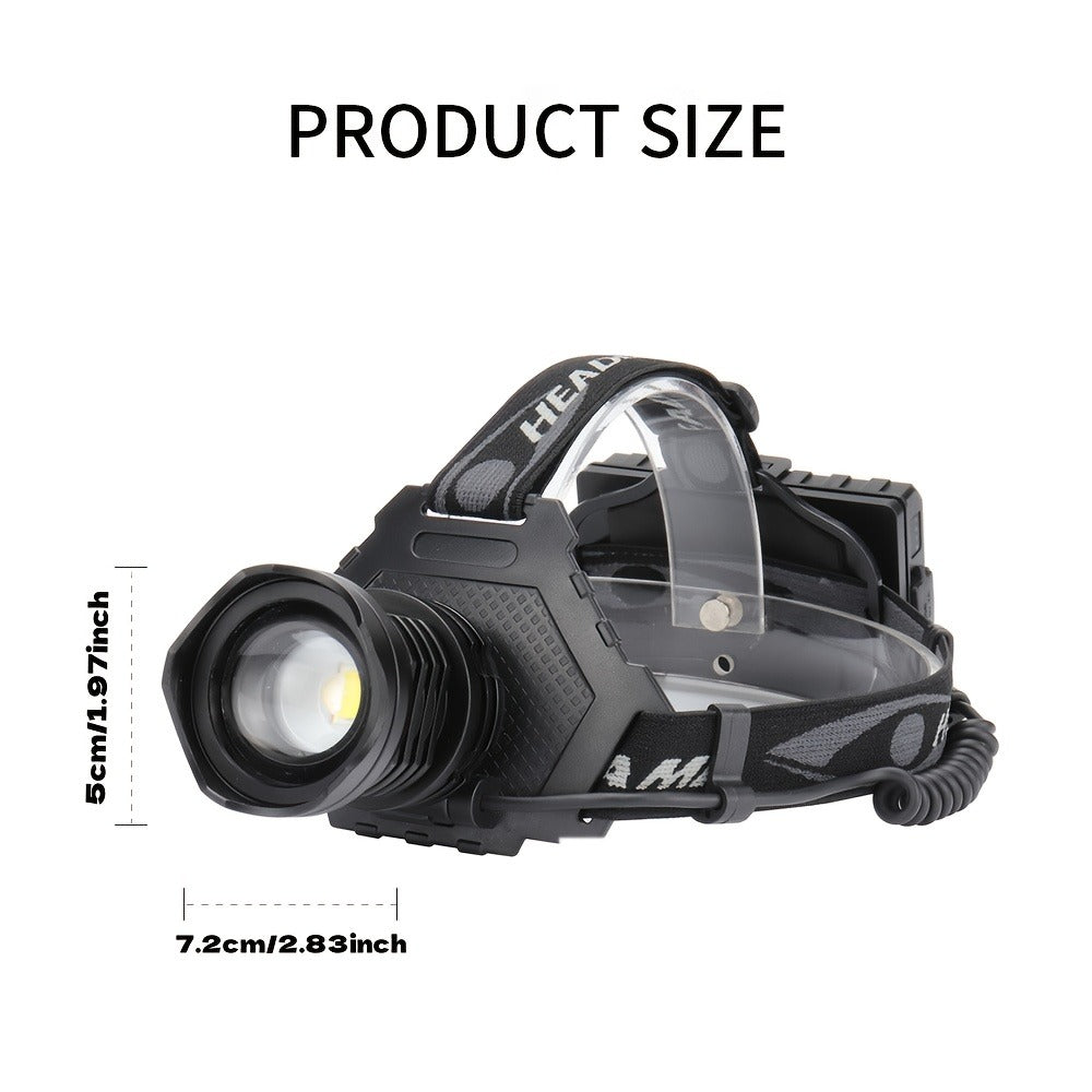 LED Headlamp 1700LM XHP-70 Aluminum Alloy with 6000mAh Rechargeable Battery ¨C 3 Modes Adjustable Spotlight Floodlight Head Lamp for Camping Hiking Hunting Fishing Outdoor Adventure